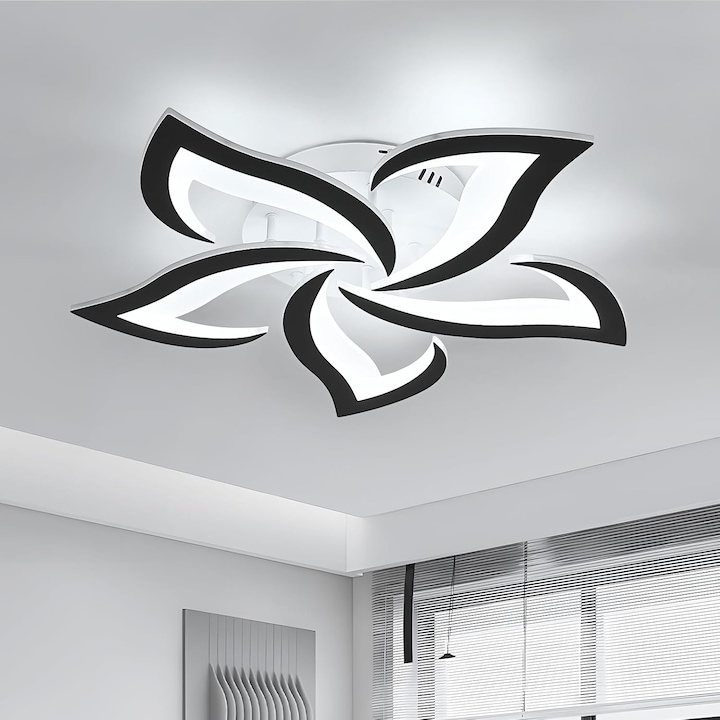 Plafoniera LED, Goeco, Model Floral, Lumina Rece 6500K, Negru, Design Modern, 60W, Acrilica, 58×8CM, Potrivita pentru living, dormitor si birou
