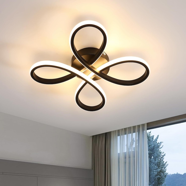 Lustra Led Design Modern 23W, CRI 90+, Diametru 29 Cm, Lumina Calda Naturala Fara Palpaire, Consum Redus De Energie, Corp Aluminiu Si Silicon Premium, Ideal Pentru Dormitor Living Bucatarie Sau Birou, Smart Gadgets C&A Negru