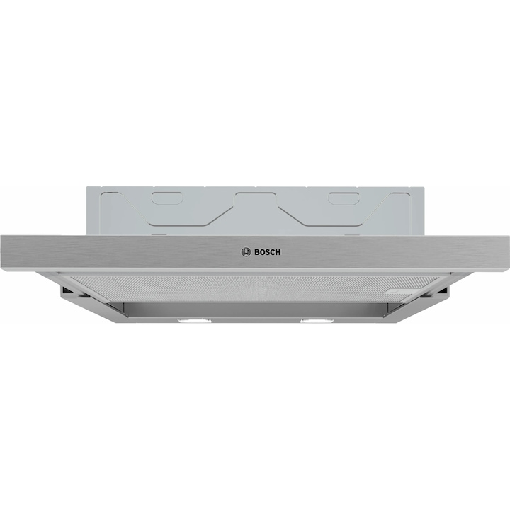 Hota incorporabila telescopica Bosch DFM064W55, Putere de absorbtie 394 mc/h, Iluminare LED, 1 motor, Control mecanic, Clasa C, 60 cm, Argintiu.