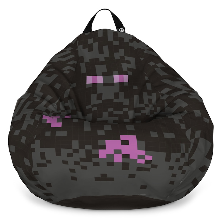 Fotoliu Updeco Puf Bean Bag tip para L, impermeabil, indoor/outdoor, sac interior, cu maner, 80 x 80 x 55 cm, Minecraft Enderman