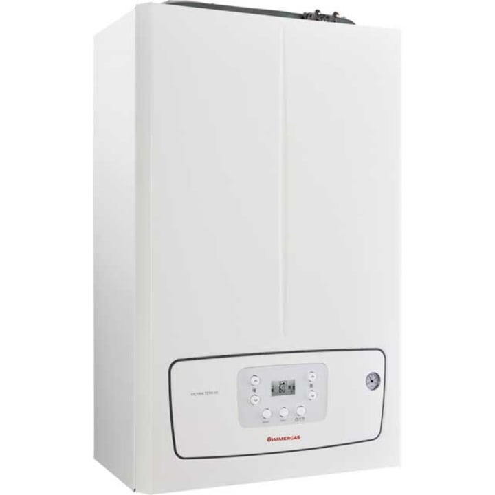 Centrala termica pe gaz in condensare Immergas Victrix Tera 24/28 V2, 24 kw, 90 grade celsius temperatura maxima, 3 bar presiune maxima circuit incalzire, 3/4” intrare-resire instalatie incalzire, IPX5D
