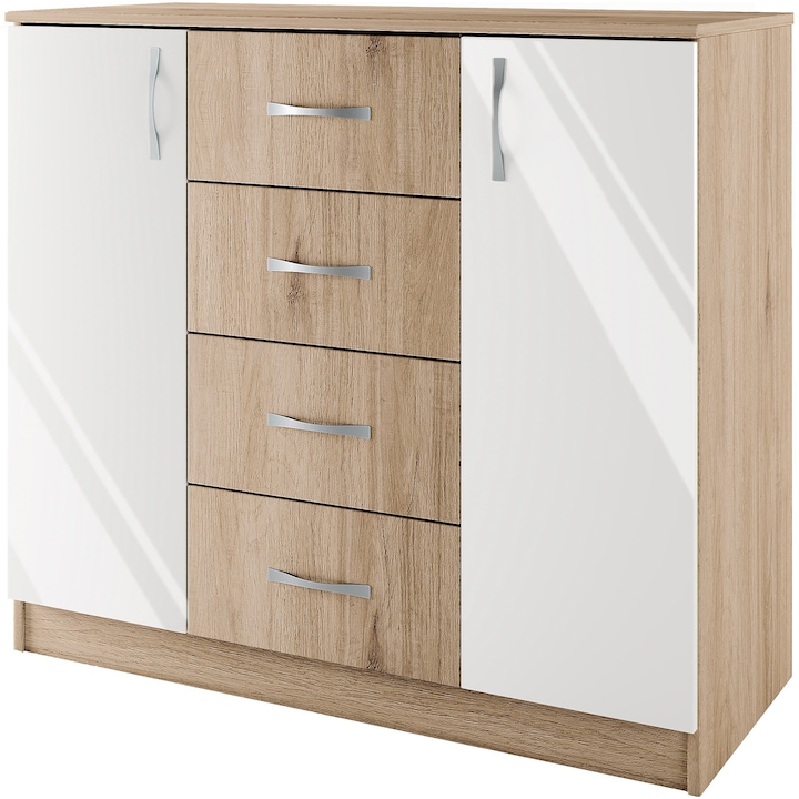 Comoda Irim Spark, 100x43.5x91 cm, Culoare Sonoma Arwen, Alb Gloss