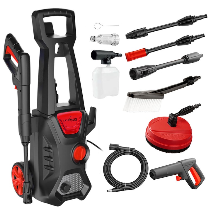 Aparat de spalat cu presiune, Lehmann Jukon Complete, Patio, Alimentare La retea, 1,6 kW, 130/200 bar, 480 l/h, Negru/Portocaliu