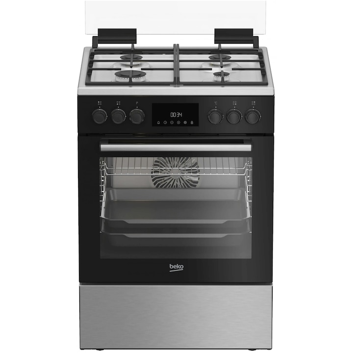 Aragaz Beko FBSM62530DXMS, Mixt, 4 arzatoare, Aprindere electrica integrata, Gratare din fonta, Autocuratare catalitica, Grill, Gatire 3D, Timer, LED, 60 cm, Inox