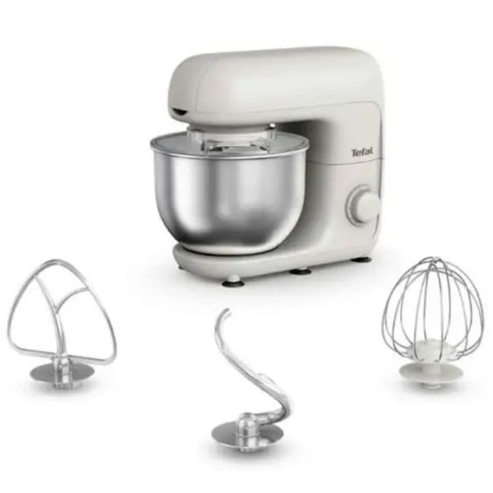 Robot de bucatarie TEFAL Essential QB160138, vas 4.8l, 800W, 6 trepte viteza, alb-argintiu
