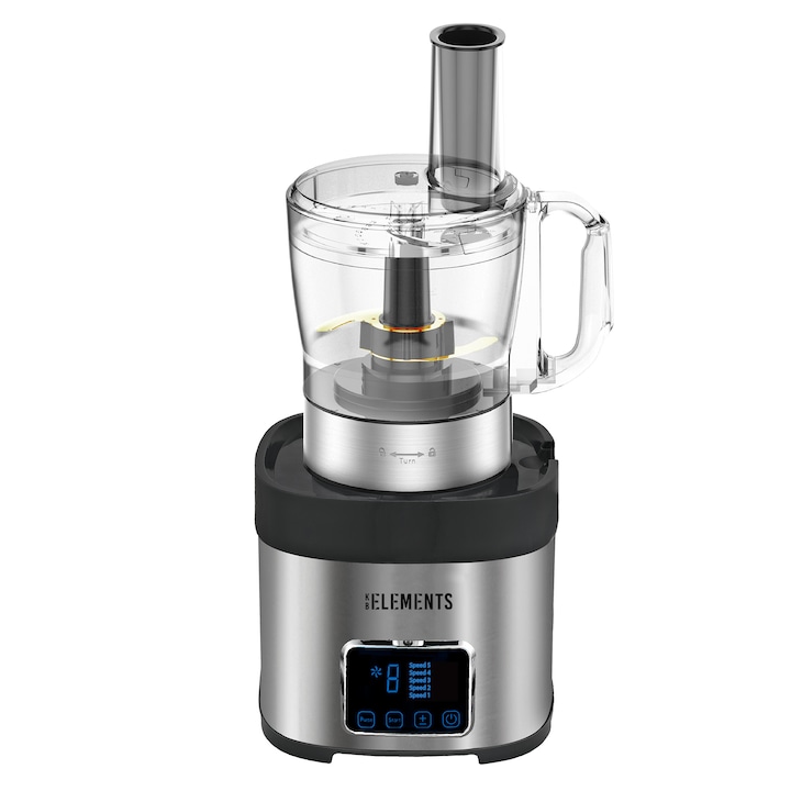 Robot de bucatarie multifunctional 7-in-1 WonderSeven KB ELEMENTS, Motor Silentios 800W, Lame din titan, Bol principal de 1, 5 L, Blender din sticla 1, 5 L, 5 trepte de viteza si functia Pulse, Rasnita, Disc de razuire, Disc de taiere, Impingator