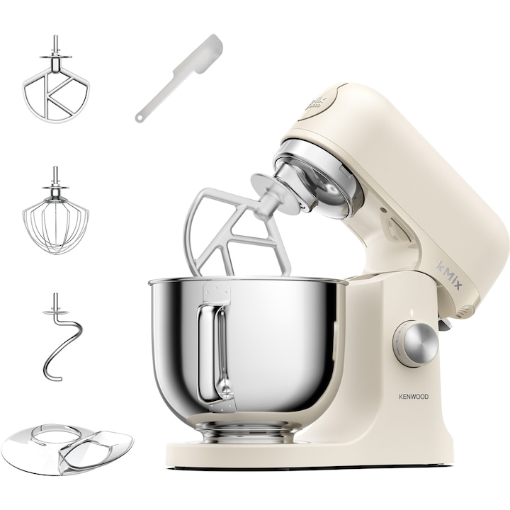 Robot de bucatarie KENWOOD kMiX KMX751ACR, 1000 W, vas inox 5 l, 6 trepte viteza, 3 accesorii patiserie, functie amestecare delicata, functie pornire lenta, Bej mat