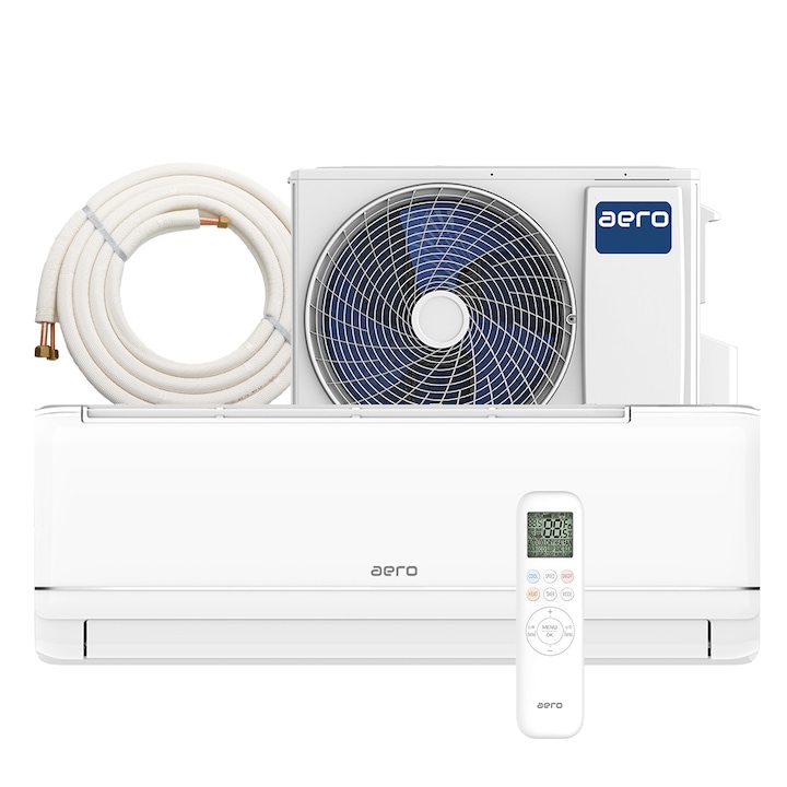 Aer Conditionat AERO Elite ACS-12EW Wi-Fi, R32, Kit de instalare inclus, Inverter, 12000 BTU/h, clasa A+++, I Feel, Cold Plasma, 4D Airflow, Autodiagnoza, Autocuratare, AutoRestart, Turbo, Filtru Antibacterian, CarbonActiv, PM2.5, afisaj LED