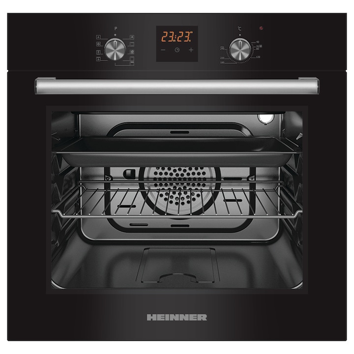 Cuptor incorporabil Heinner HBO-S569LDTGC-GBK, Electric, 56 l, Multifunctional, 9 Functii, GRILL, Display Touch, Clasa A, Sticla Neagra
