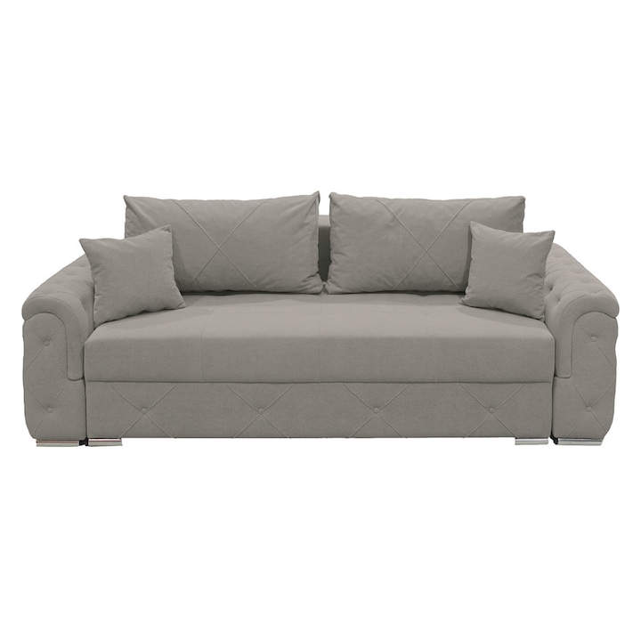 Canapea extensibila Lorena, 3 locuri, gri deschis, cu lada de depozitare, dimensiune 247x96x78 cm