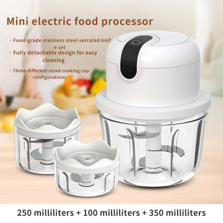 Set robot de bucatarie mini electric, 250ml 100ml 350ml, plastic, USB, multicolor