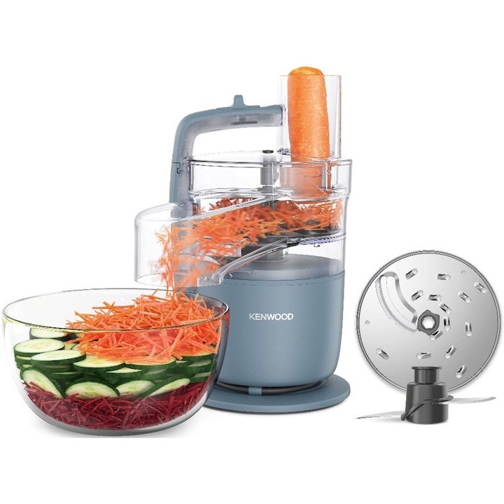Robot de bucatarie compact KENWOOD MultiPro Go FDP23.140GY, 900W, vas 1.3L, 2 trepte viteza, functie 360 Express Serve pentru feliere/razuire nelimitata, gri