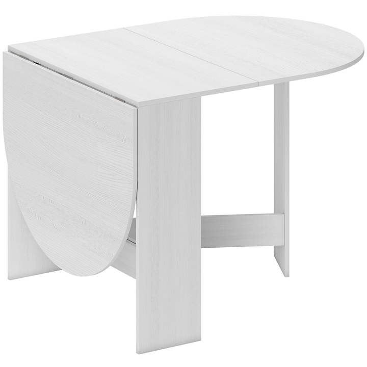 HOMCOM Masa Pliabila Ovala pentru 6 Persoane, din Lemn, cu 2 Extensii, 163x80x75 cm, Alba