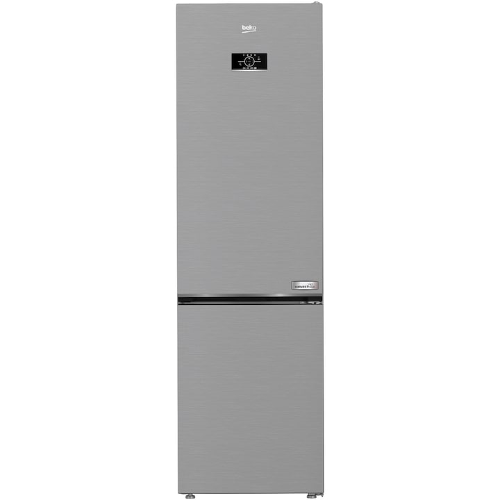 Combina frigorifica Beko B3RCNA404HXB, 355 l, No Frost, HarvestFresh, AeroFlow, Clasa E, Kitchen Fit, Everfresh+, H 203 cm, Argintiu