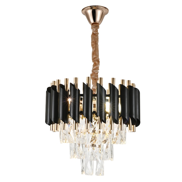 Candelabru Weisiyou, CST001-30CM, E14*3, Metal, Textura cristal, Negru/Auriu