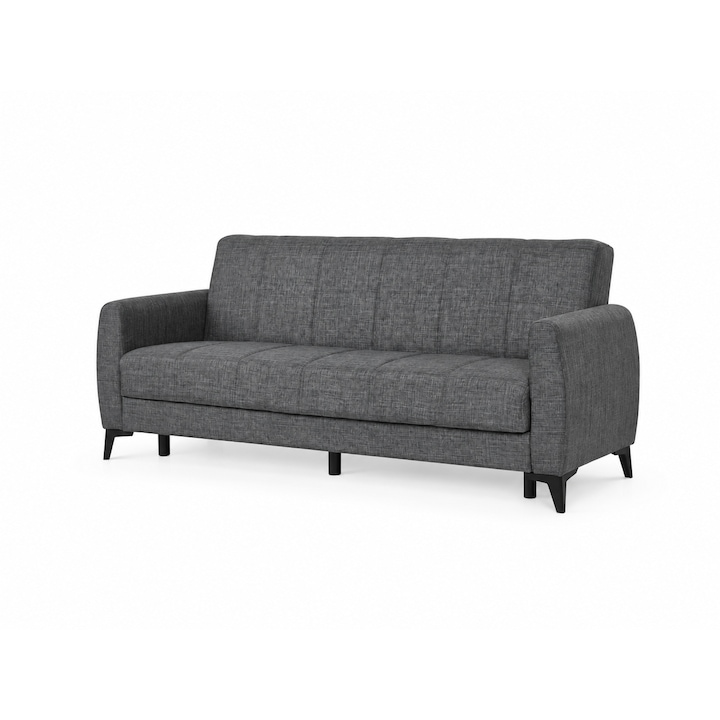 Canapea extensibila Paris, Gri, 208X79X85, cu functie pat 100×180 cm, sistem click-clack, arcuri Bonell, stofa rezistenta si spatiu de depozitare. Mobila Mega