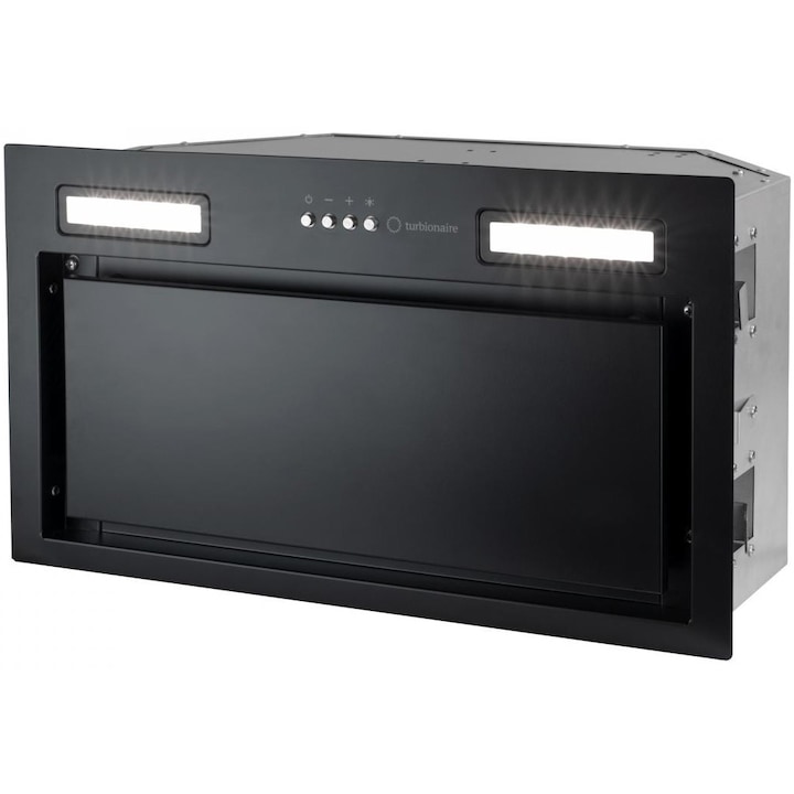Hota incorporabila Turbionaire Amira 50 Black, 476 mc/h, Clasa A++, Motor Brushless, Iluminare LED 3200K, Aspiratie perimetrala, 3 viteze + boost, Control electronic, Filtru Inox si Aluminiu in 5 straturi, Silentioasa