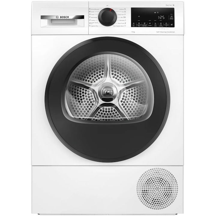 Uscator de rufe Bosch WQG24501BY, Pompa de caldura, 9 Kg, 14 programe, Condensator cu autocuratare, AutoDry, AntiVibration, Clasa D, Alb