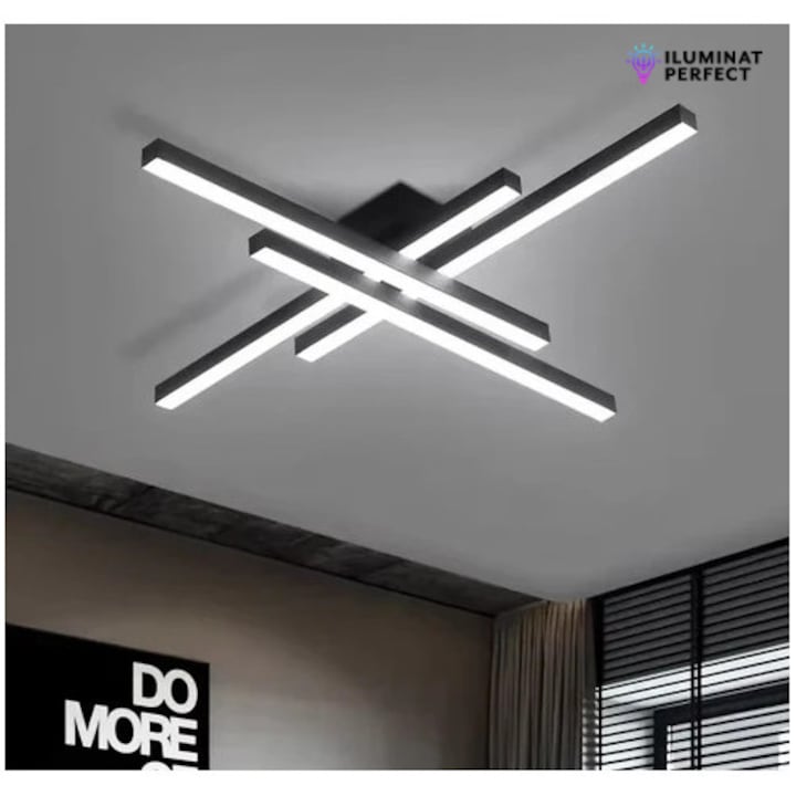 Lustra LED Evone, 112 W Cu Telecomanda, Dimabila, Negru, Calda, Neutra Si Rece, Intensitate Reglabila, Dimensiuni (L, l, h) 86x86x11 Cm, Clasa Protectie IP21, montaj tavan