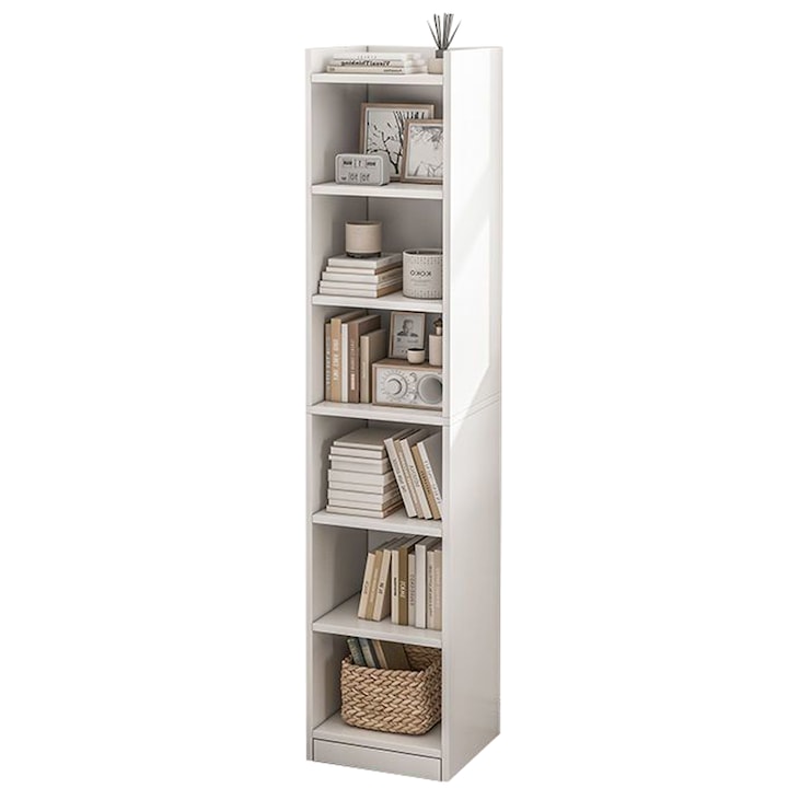 Biblioteca cu 7 rafturi, robust, 180x40x30 cm, alb, Rebiko