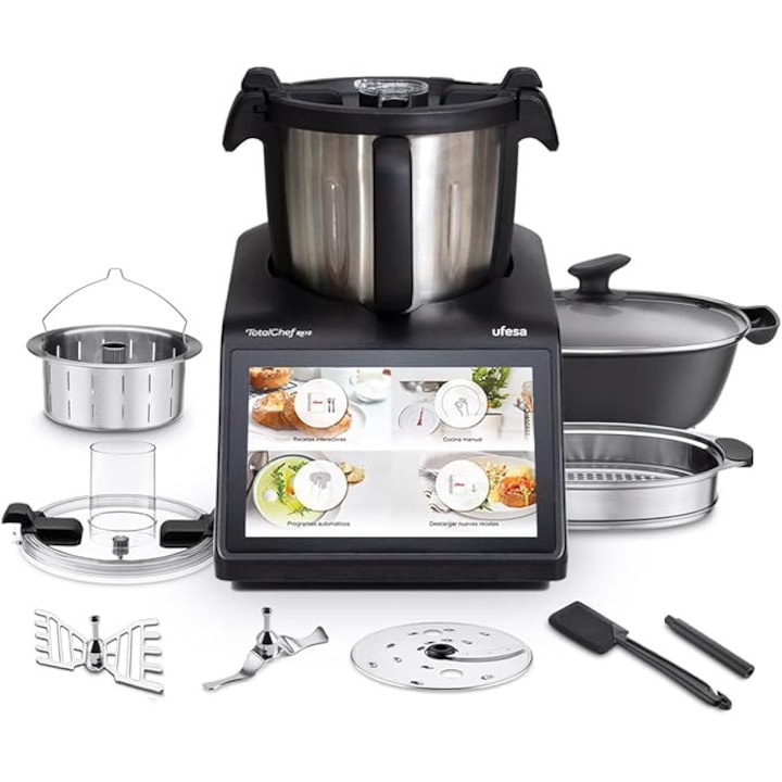 Ufesa TotalChef RK10 Robot de Bucatarie Multifunctional Inteligent, Ecran Tactil de 10 Inch, 30 Functii, WiFi, Capacitate Maxima 4, 5 L cu Maner, Capacitate Utila 3 L, Interactiv, Cantar, 15 Programe