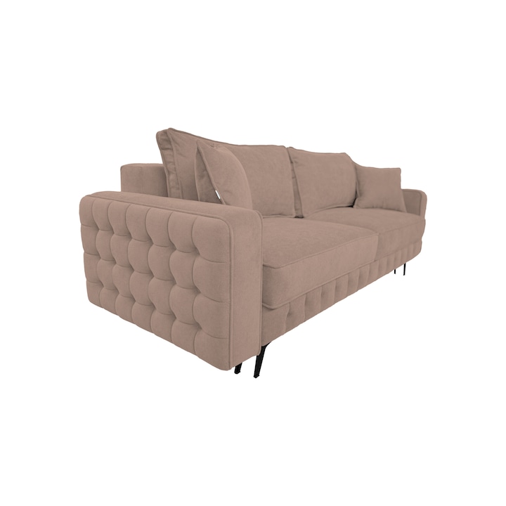 Canapea extensibila Diosa cu lada de depozitare, stofa catifelata, roz pudra C60, 230x90x82 cm