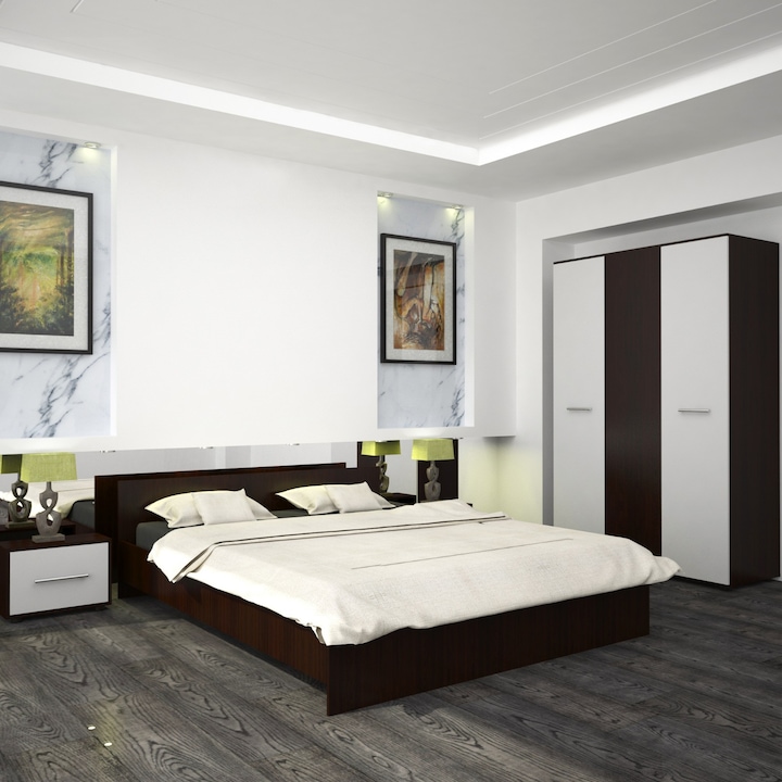 Set dormitor Melisa, wenge-alb, pat 160 x 200 cm