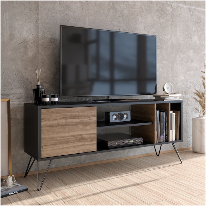 Comoda TV Kalune Design Mistique, PAL, 140x35.5x58.7cm, Nuc/Negru