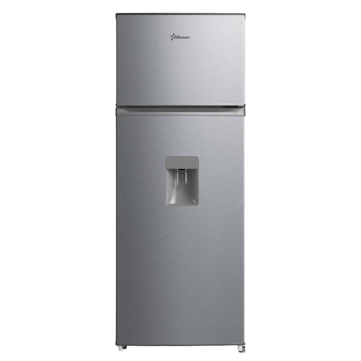 Frigider cu 2 usi STARCREST SF-204WD-SLE, 199 L, Clasa E, Dozator Apa, Iluminare LED, Termostat Ajustabil, Usi reversibile, H 143 cm, Argintiu
