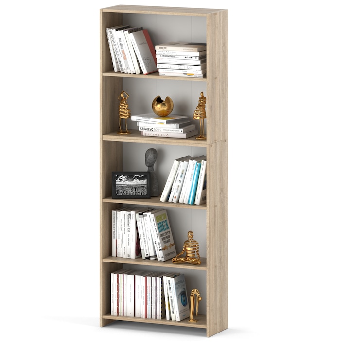 Biblioteca MRBLS_HOME, Raft Carti Premium Stejar Sonoma, 5 Rafturi Spatioase, PAL Laminat 16mm, Margini ABS Durabile, Design Modern si Minimalist, 70x30.4x189.4 cm, Fabricat in Europa, Organizare Eficienta pentru Casa si Birou