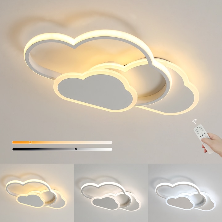 Candelabru LED, Goeco, Plafoniera Telecomanda,3000-6500K, 42x25x6CM, Alb，32W，Aluminiu/Fier, Pentru Sufragerie, Dormitor, BucaTaRie, Hol
