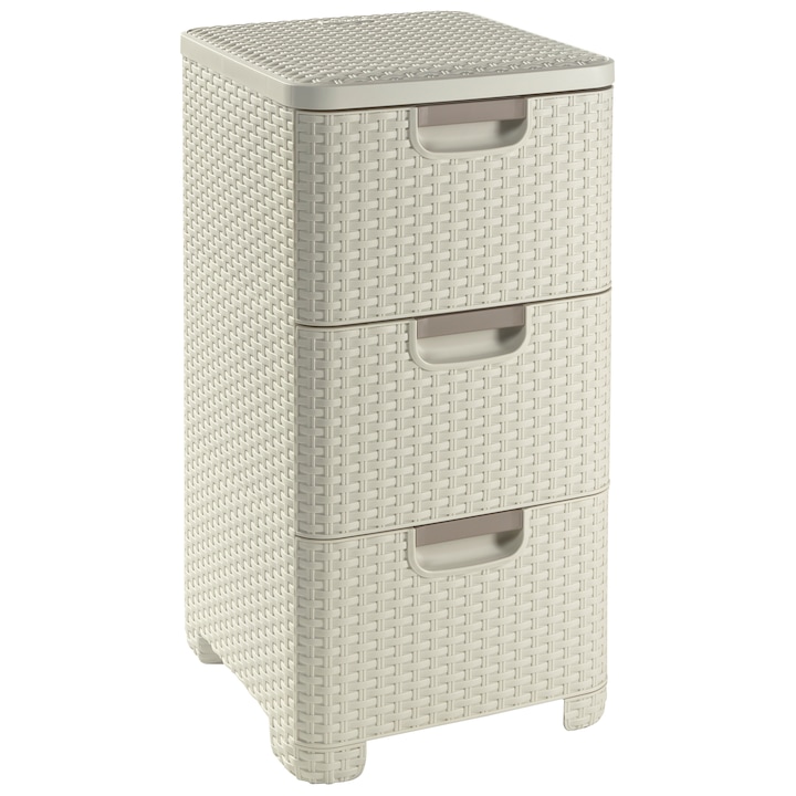 Dulap Curver, cu 3 sertare, 3x14L, Rattan, Alb