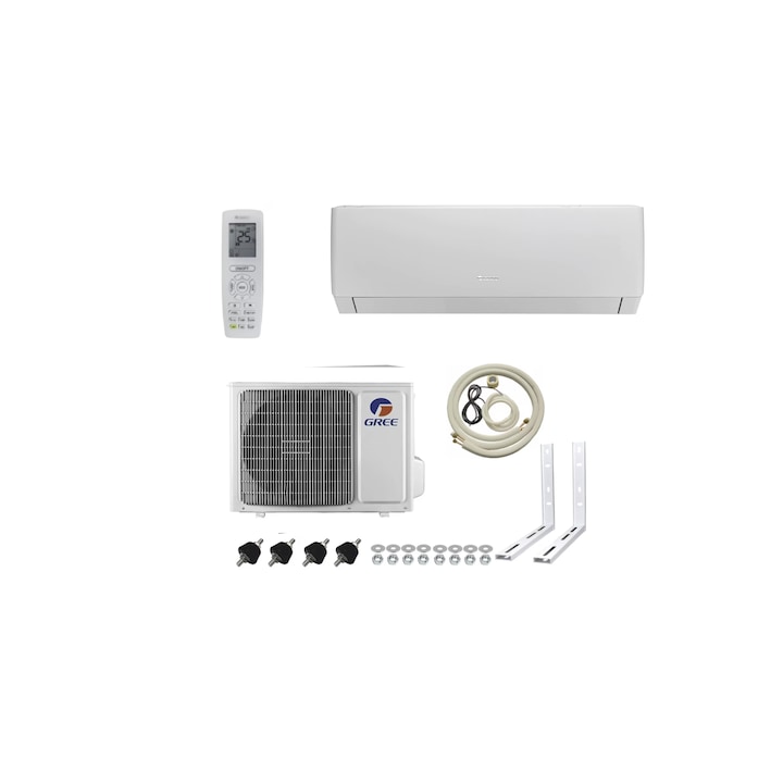 Pachet aer conditionat Gree Pulsar GWH12AGBXB-K6DNA1F, 12000 BTU, Clasa A++, Auto-diagnoza + kit complet de montaj ( 3ml teava de cupru izolata 6 si 10, 3ml furtun condens, cablu electric 4x1,5, set console, banda matisat, suruburi prindere)