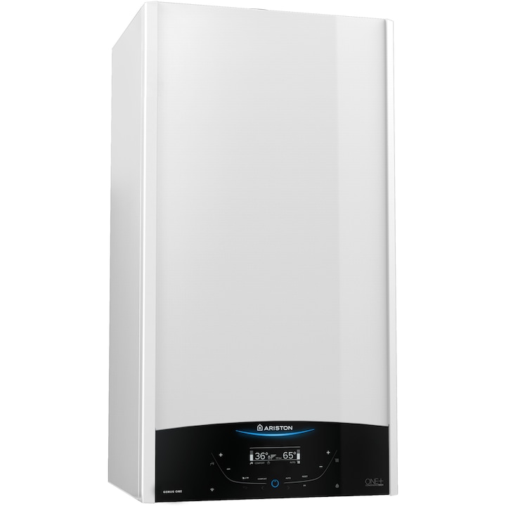 Centrala termica murala in condensare Ariston GENUS ONE+ 35, 35kW, gaz natural + GPL, meniu in limba romana, Ecran LCD tactil, schimbator caldura otel inoxidabil, clasa energetica A, fara kit inclus