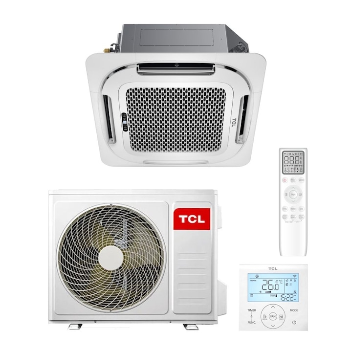 Sistem aer conditionat tip caseta TCL 18000 BTU A++, Optimizat pentru Incalzire, Hotel Mode, Pompa de Condens, Telecomenzi IR si cablata, WiFi, Monofazat TCD-18CHRH/DVI - TCC-18HH/DVO