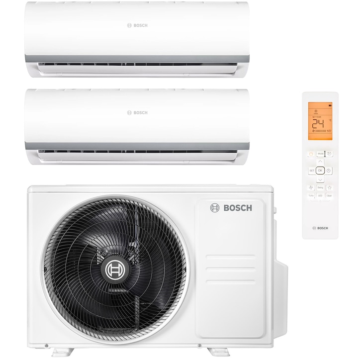 Aparat de aer conditionat multi-split Bosch Seria 2000, 9000 + 12000 BTU, unitate externa 18000 BTU, Clasa A++/A+