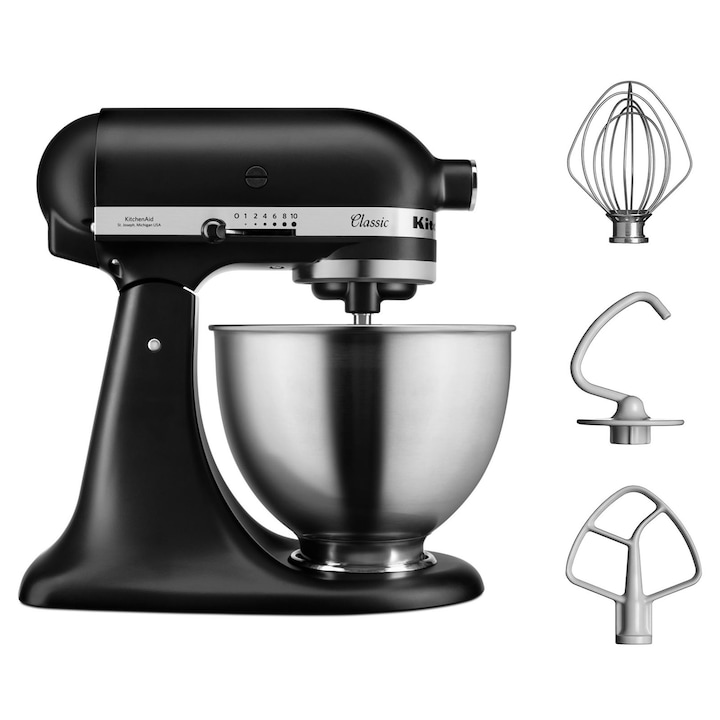 Mixer cu bol KitchenAid 5K45SSEBM, 4.3L, classic, matte black