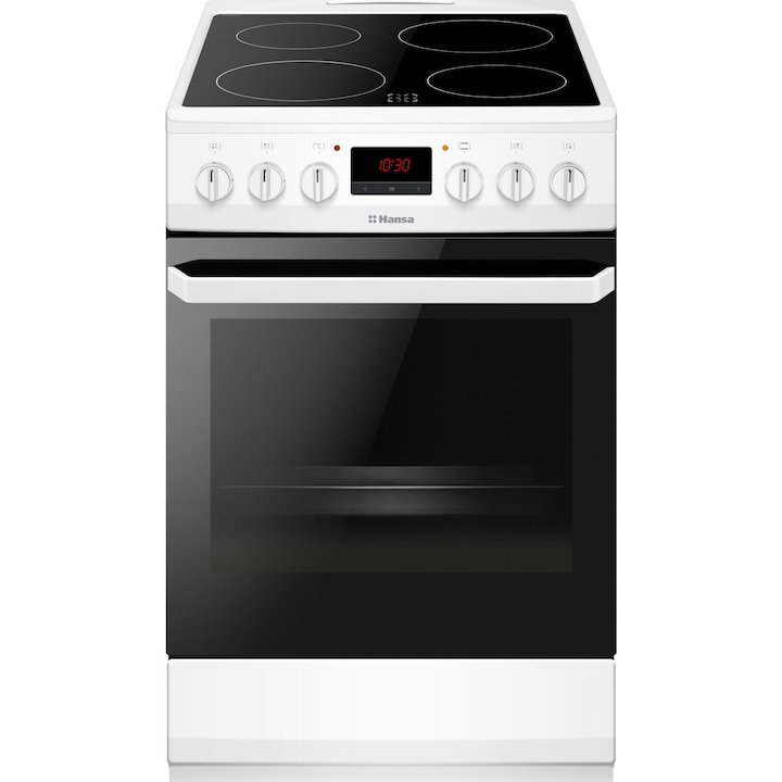 Aragaz Hansa FCCW59209, Electric, Plita vitroceramica, 4 zone gatit, Curatare abur, Grill, Clasa A, 50 cm, Alb