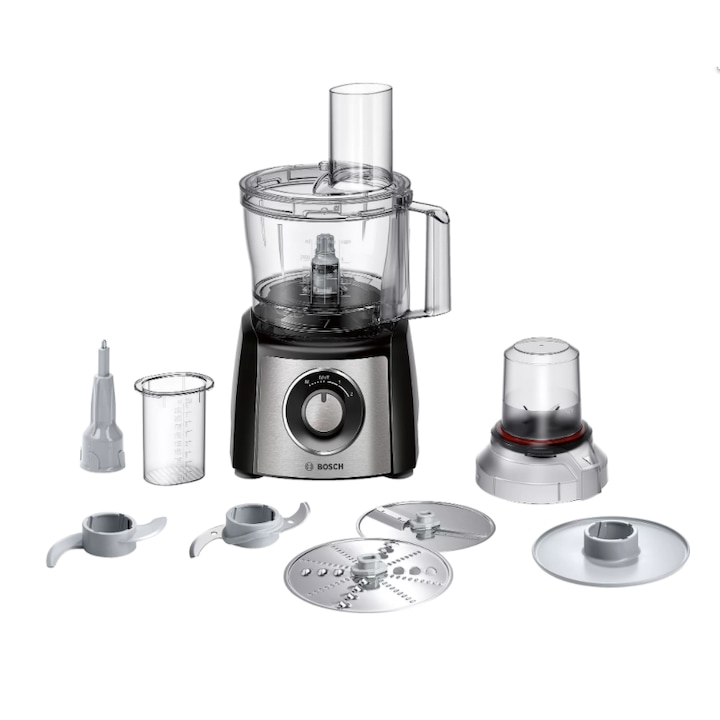 Robot de bucatarie, Bosch, 800W, 2 viteze, 2.3L, Negru/inox