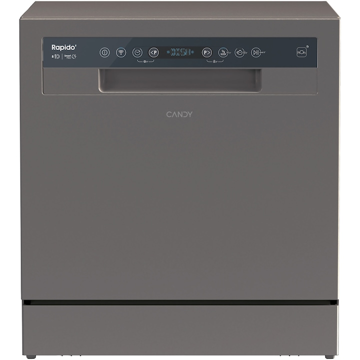 Masina de spalat vase Candy CP 8F9FFA, Wi-Fi, 8 seturi, 8 programe, Display Digital, Clasa F, Antracit