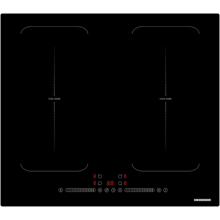 Plita incorporabila Heinner HBHI-M4ZB2FXTC, Inductie, 4 zone de gatit, Bridge, Boost, Control touch, Timer, Protectie copii, Indicator caldura reziduala, 60 cm, Negru