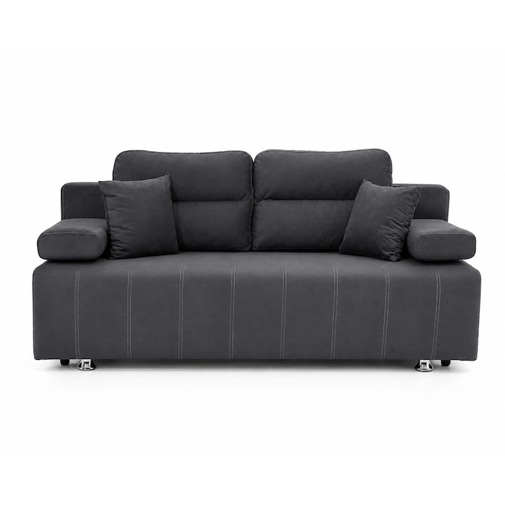 Canapea Extensibila SELENA, Gri inchis, Stofa Catifelata, 3 Locuri, Lada Depozitare, Functie Pat 148×190 cm, 190x98x75 cm, Design Modern, Confort Premium, Mobila Mega