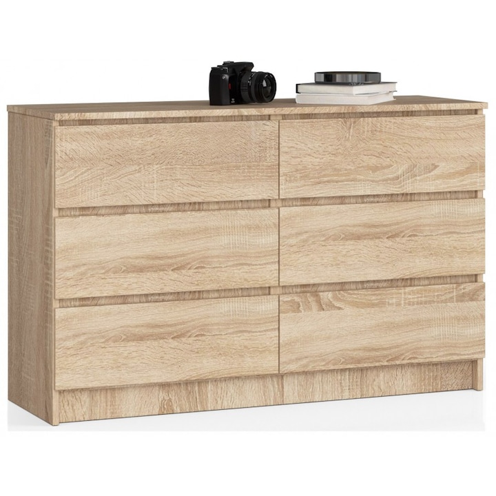 Comoda cu 6 sertare, PAL laminat, 120x40x77 cm, stejar sonoma