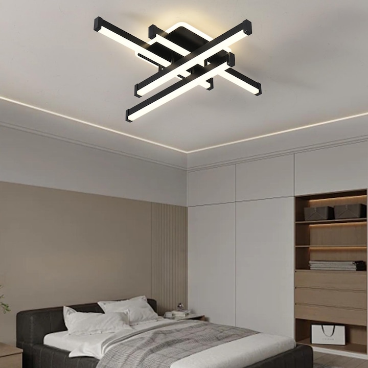 Lustra LED cu telecomanda 3 tipuri Lumina Cald/Neutru/Rece 90W intensitate reglabila StrongLED Lines Negru ZenLED®