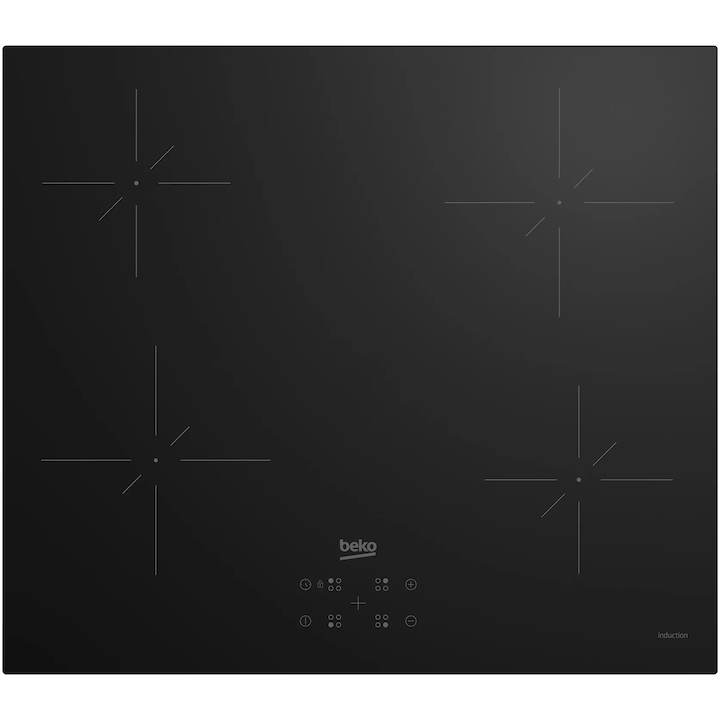 Plita incorporabila Beko HII64400QT, Inductie, 4 zone de gatit, Touch control, Quick&Easy Clean, OverHeat Safety System, 60 cm, Negru