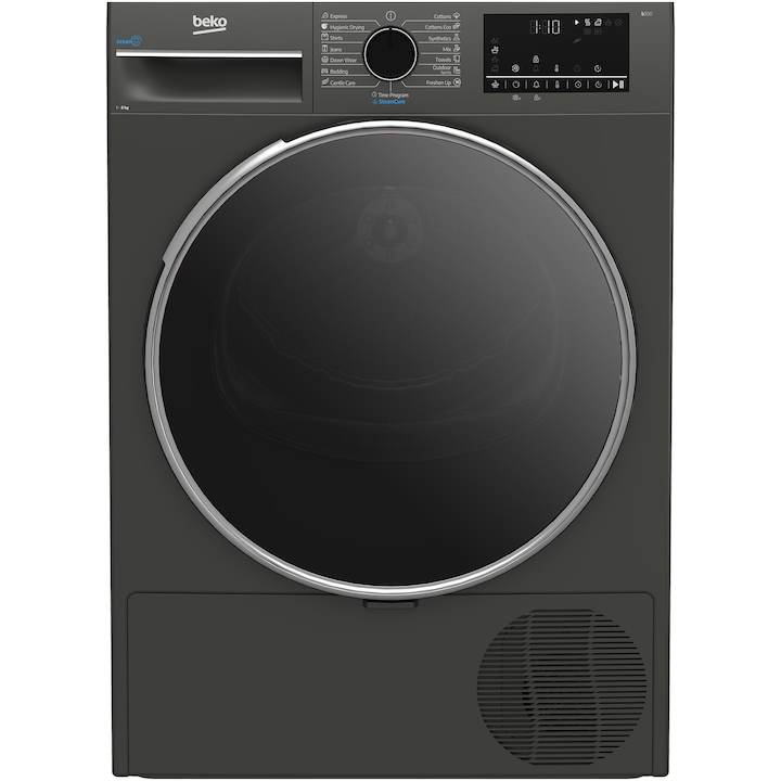 Uscator de rufe BEKO B3T68239MG EU, 8 kg, 15 programe, Aquawave, Pompa de caldura, Clasa D, gri inchis