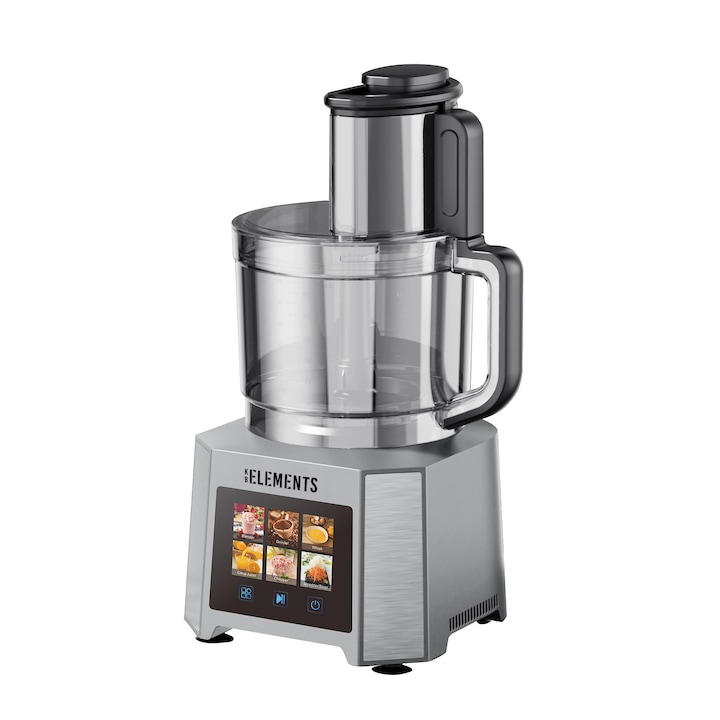 Robot de bucatarie multifunctional KB ELEMENTS, Motor puternic de 1000 W, Bol generos de 3 L, Blender sticla 1, 5 L, Lama dubla de taiere, Panou tactil, 6 programe de viteza, Presa pentru citrice, Picioare antiderapante, Sistem de blocare