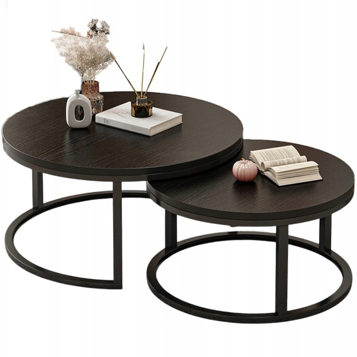 Masa de cafea rotunda set de 2 mese de cafea negre moderne loft camera de zi moderne MUVU