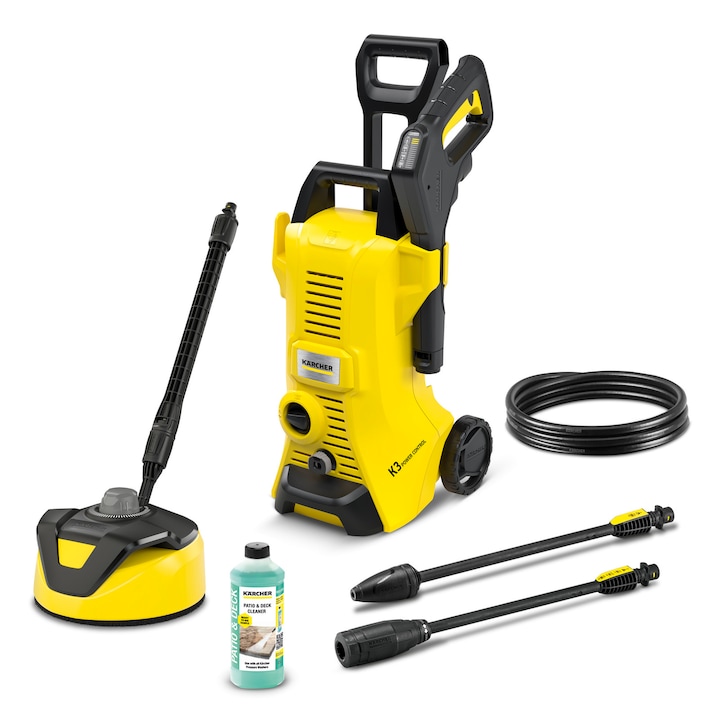 Aparat de spalat cu presiune Karcher K 3 Power Control Home T5, 1600 W, debit max 380 l/h, presiune 120 bar, dispozitiv de curatat suprafete din exterior T 5, detergent RM 564 0.5 l, Pistol de presiune ridicata G 120 Q Power Control