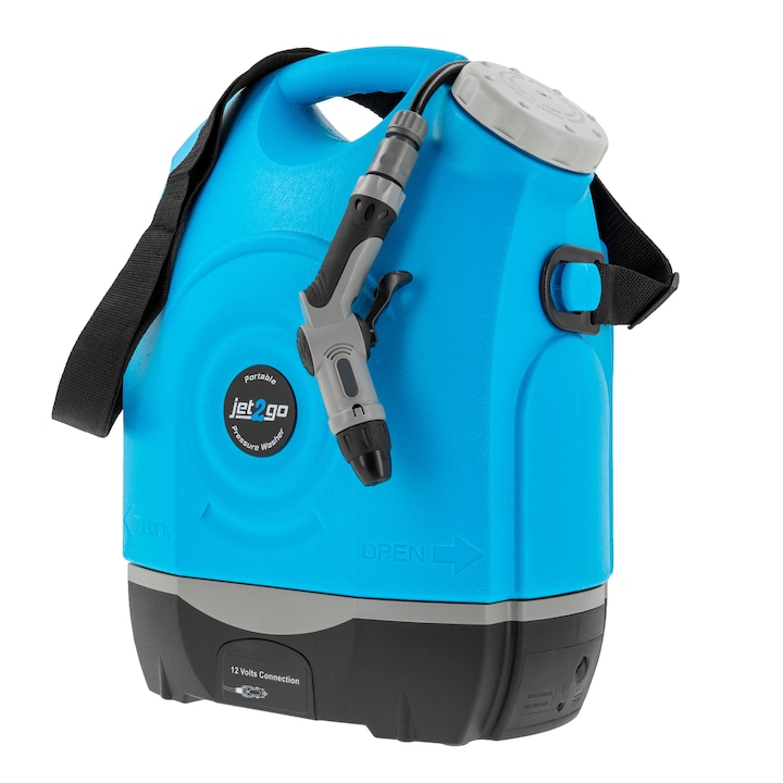 Aparat de spalat cu presiune portabil Jet2Go C1S, capacitate 17L, acumulator 2200 mAh si priza de 12V, presiune 3-7 bari si putere de 45W, sistem anti lag